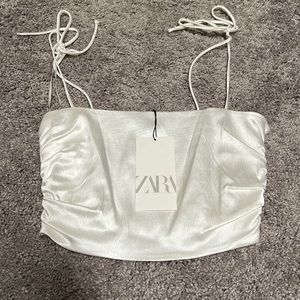 Zara Tie Satin Crop Top Small
